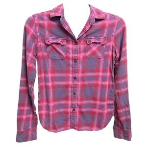 American Eagle Women's Pink and Purple Favorite Fit Flannel, Extra Small